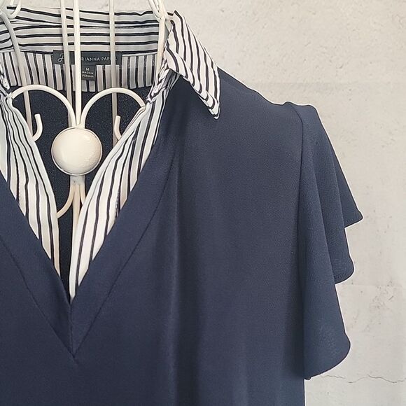 Adiranna Papell Navy Blue Layered Look Women's Top Size M - Picture 4 of 10